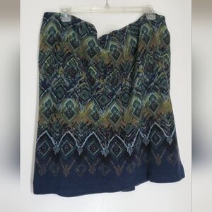 J. Jill Blue/Green Patterned Knit Knee-Length Pencil Skirt, XXL, 18-22, Stretchy